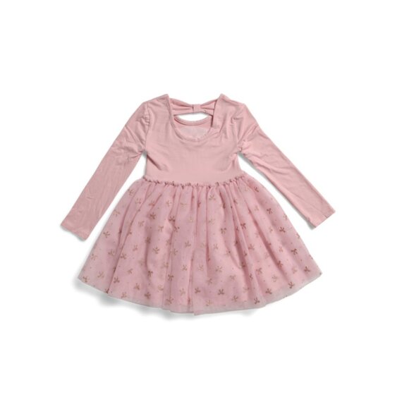 B TWEEN Blush Little Girl Knit Bow Back Tutu Dress With Hair Clips - Picture 2 of 2
